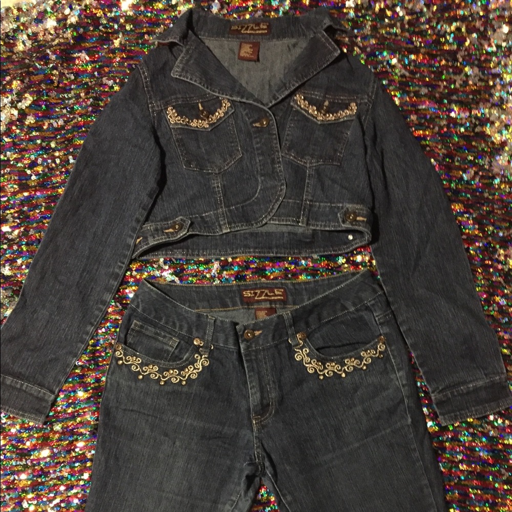 Sizzle Denim Crop Jacket and Jeans Set